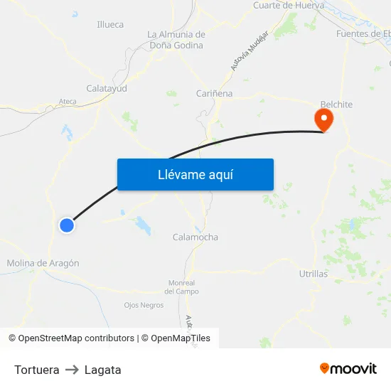 Tortuera to Lagata map