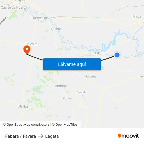 Fabara / Favara to Lagata map