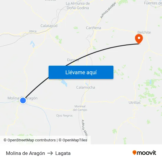 Molina de Aragón to Lagata map