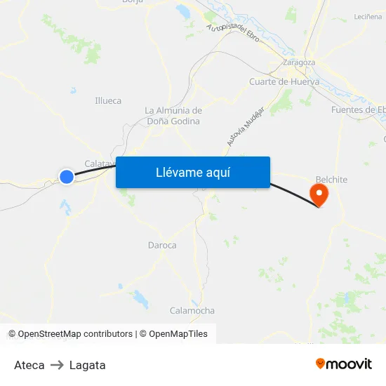 Ateca to Lagata map