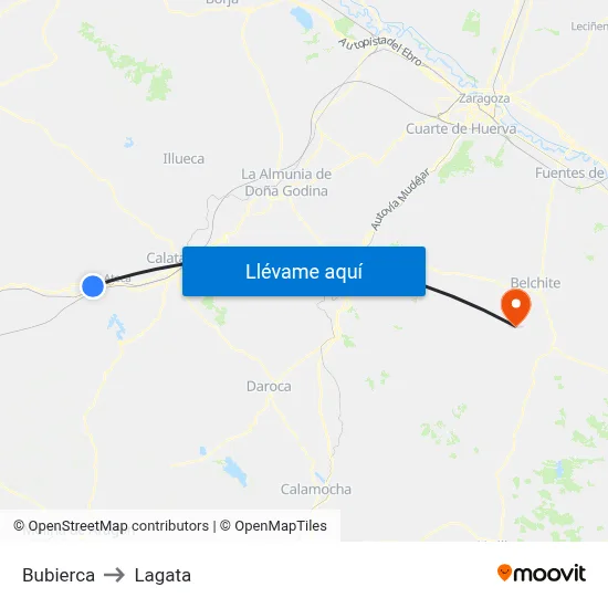 Bubierca to Lagata map