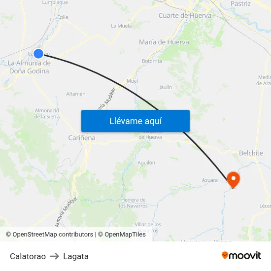 Calatorao to Lagata map
