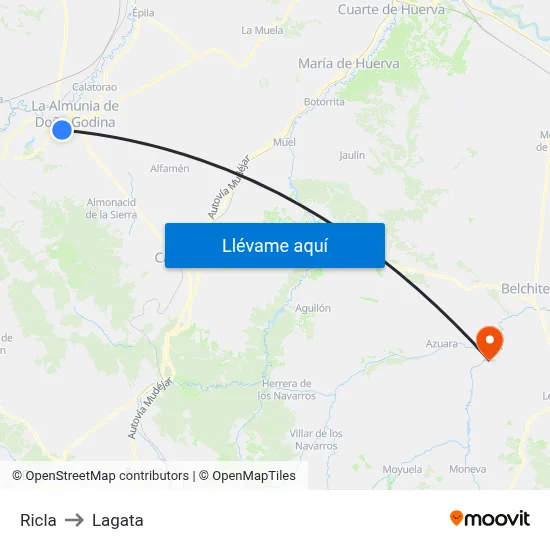 Ricla to Lagata map