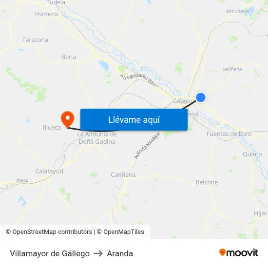 Villamayor de Gállego to Aranda map