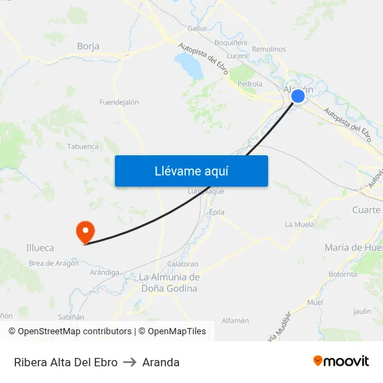 Ribera Alta Del Ebro to Aranda map