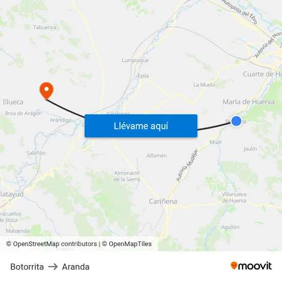 Botorrita to Aranda map