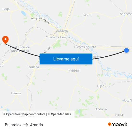 Bujaraloz to Aranda map