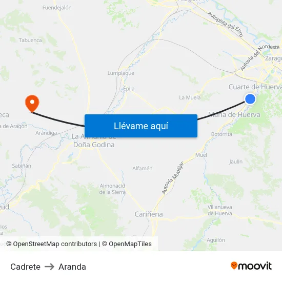 Cadrete to Aranda map