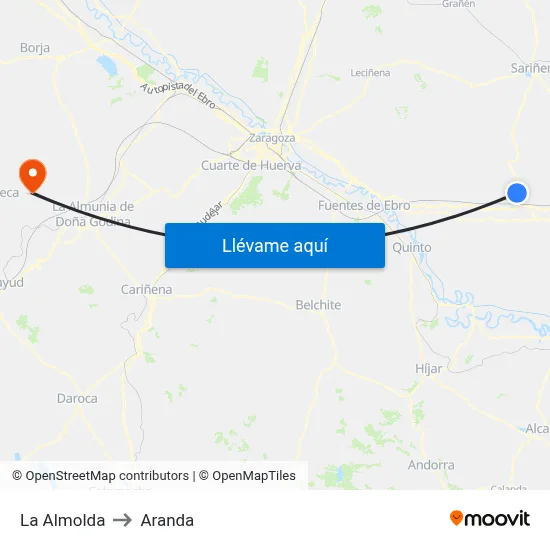 La Almolda to Aranda map