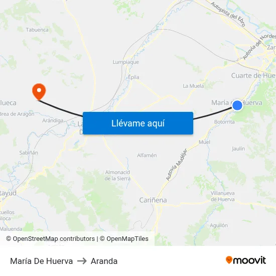 María De Huerva to Aranda map