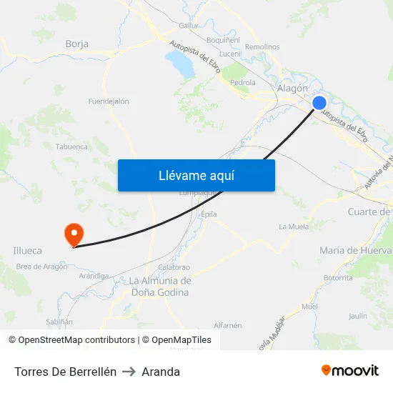 Torres De Berrellén to Aranda map