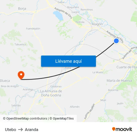 Utebo to Aranda map