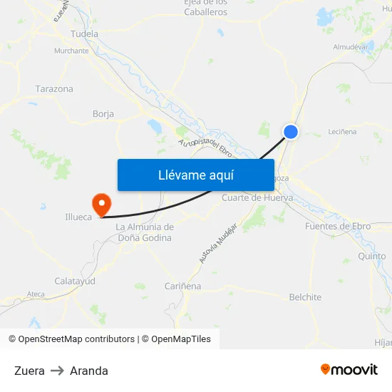 Zuera to Aranda map