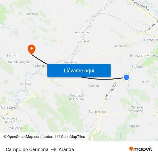 Campo de Cariñena to Aranda map