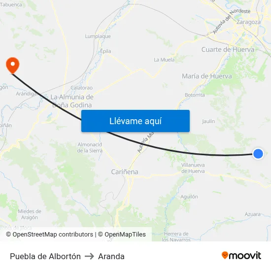 Puebla de Albortón to Aranda map