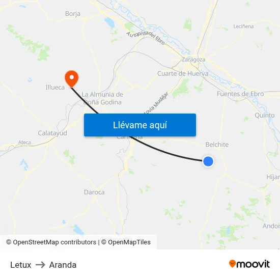 Letux to Aranda map