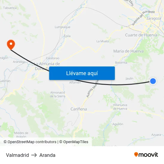 Valmadrid to Aranda map