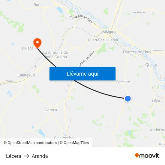 Lécera to Aranda map