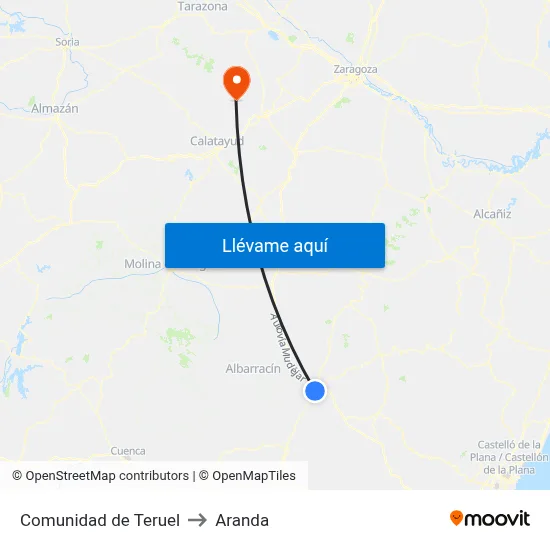 Comunidad de Teruel to Aranda map