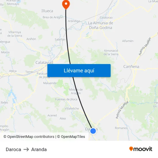 Daroca to Aranda map