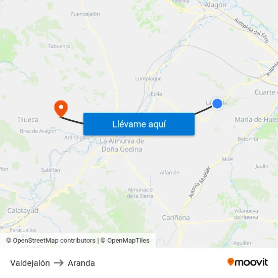 Valdejalón to Aranda map