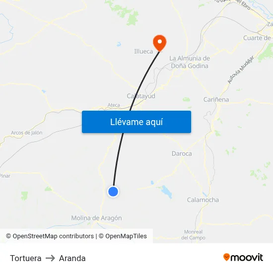 Tortuera to Aranda map
