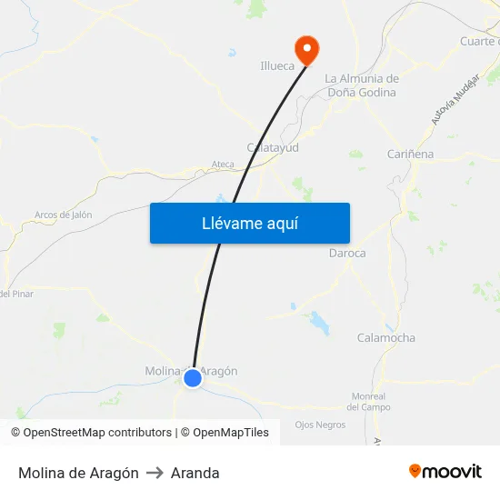 Molina de Aragón to Aranda map