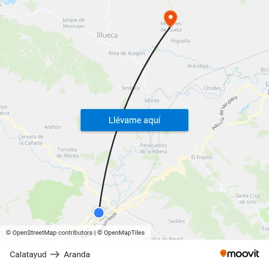 Calatayud to Aranda map