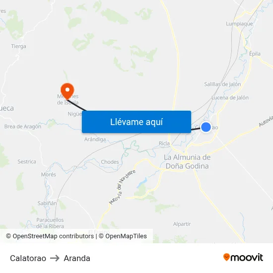 Calatorao to Aranda map