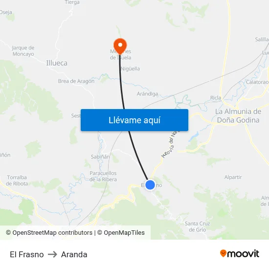 El Frasno to Aranda map
