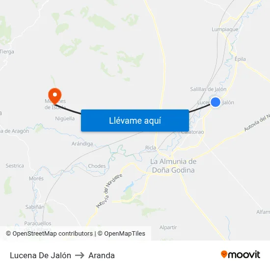 Lucena De Jalón to Aranda map