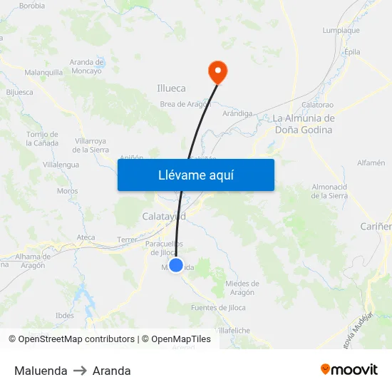 Maluenda to Aranda map