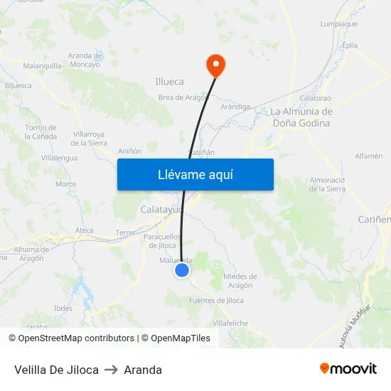 Velilla De Jiloca to Aranda map