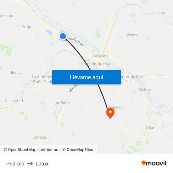 Pedrola to Letux map