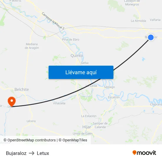 Bujaraloz to Letux map