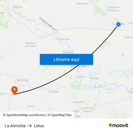 La Almolda to Letux map