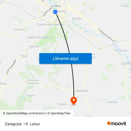 Zaragoza to Letux map