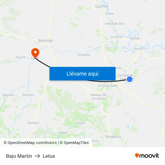 Bajo Martín to Letux map
