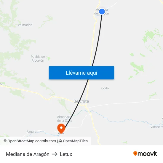 Mediana de Aragón to Letux map