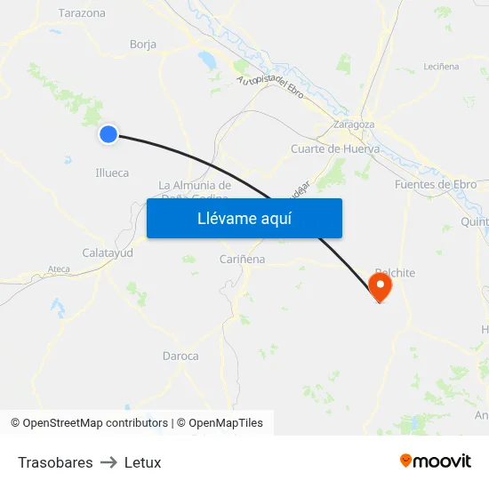 Trasobares to Letux map