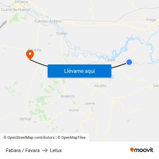 Fabara / Favara to Letux map