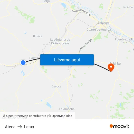Ateca to Letux map