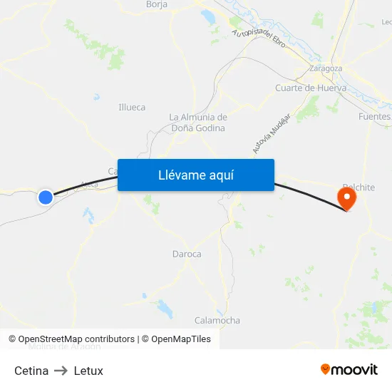 Cetina to Letux map