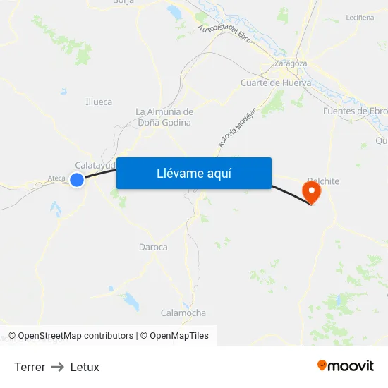 Terrer to Letux map
