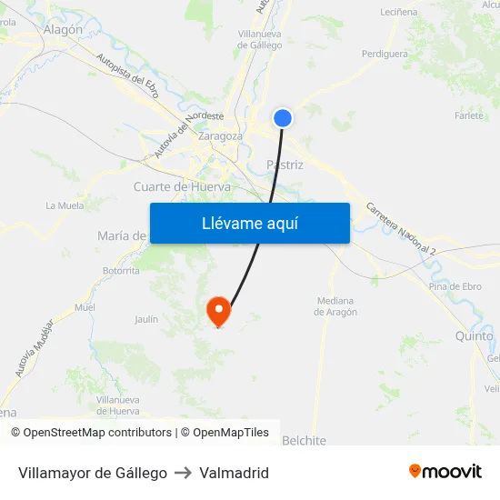 Villamayor de Gállego to Valmadrid map