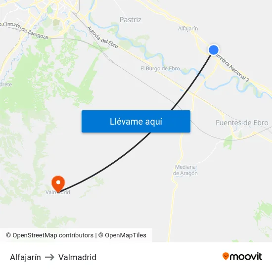Alfajarín to Valmadrid map
