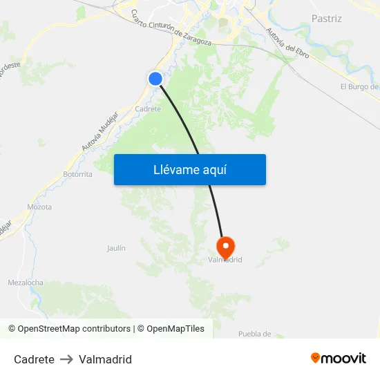 Cadrete to Valmadrid map