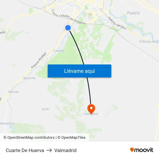 Cuarte De Huerva to Valmadrid map