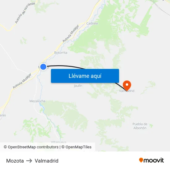 Mozota to Valmadrid map