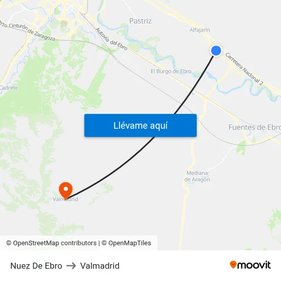 Nuez De Ebro to Valmadrid map